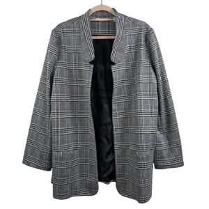 Soft Surroundings Open Front Blazer XL Houndstooth Plaid Long Line Pocket Preppy